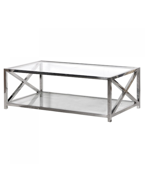  Large Glass Steel Coffee Table 