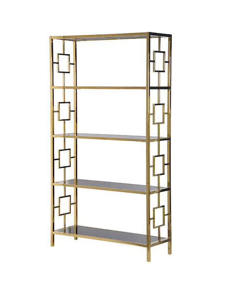  Terano Gold Frame/Black Mirrored Open Bookcase