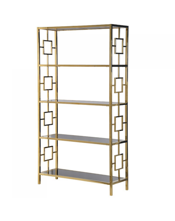  Terano Gold Frame/Black Mirrored Open Bookcase