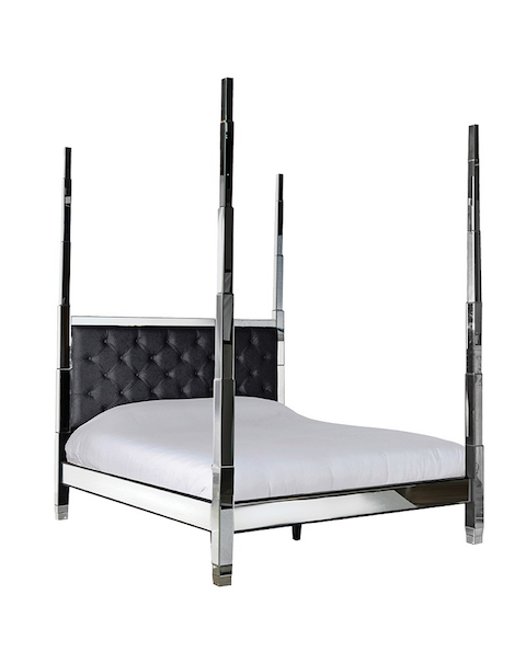   Black Leather Mirrored 6Ft. Super King-Size Bed