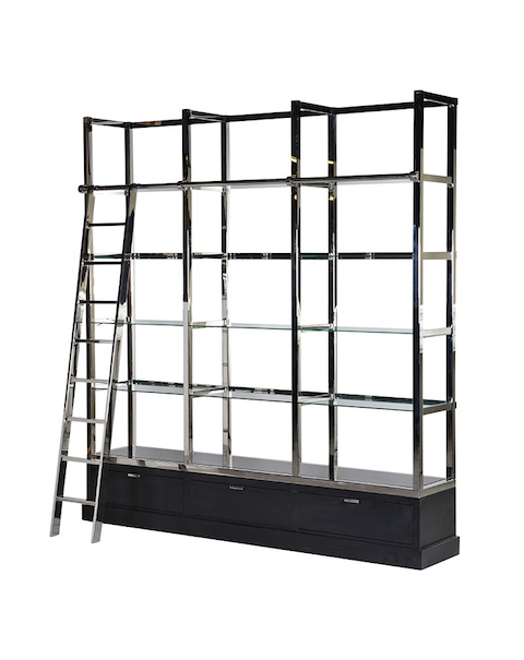  Kensington Black & Chrome Library Shelves Unit with Ladder
