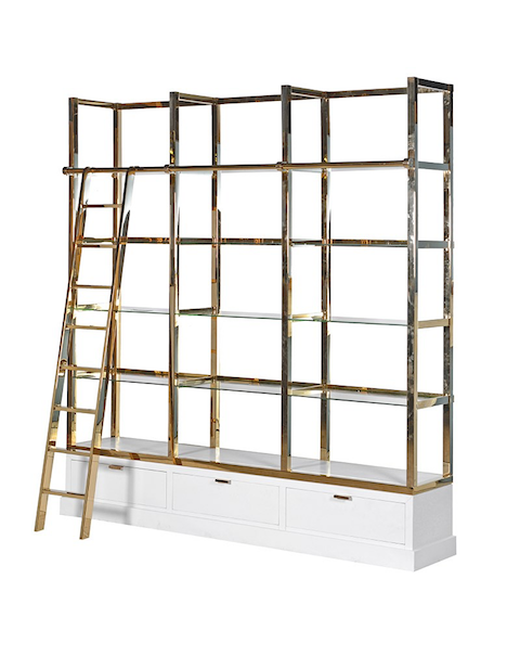  Kensington White & Gold Library Shelves Unit with Ladder