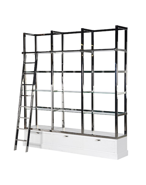 Kensington White & Chrome Library Shelves Unit with Ladder