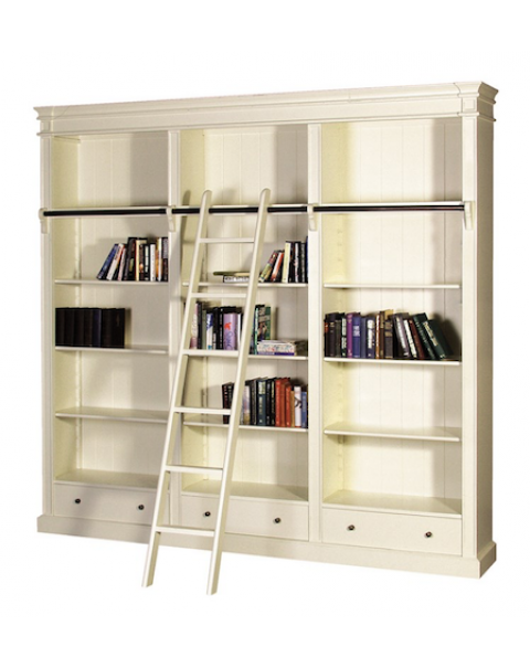  Cream Fayence Library Bookcase with Ladder 