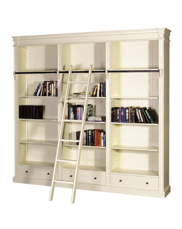  Cream Fayence Library Bookcase with Ladder 