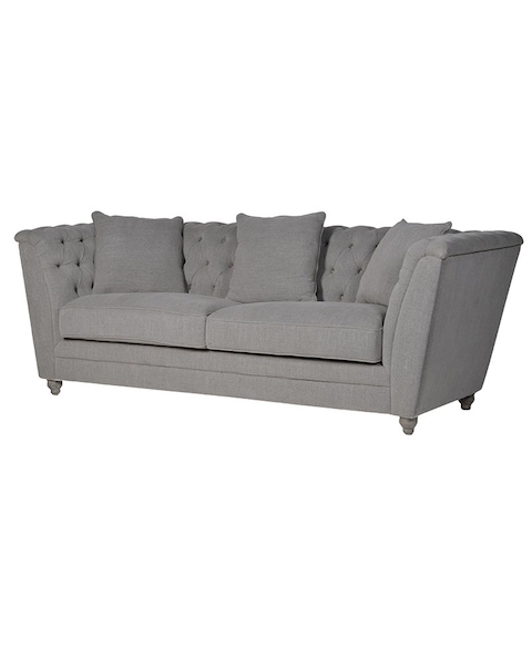 Grey Buttoned 3 Seater Box Sofa 