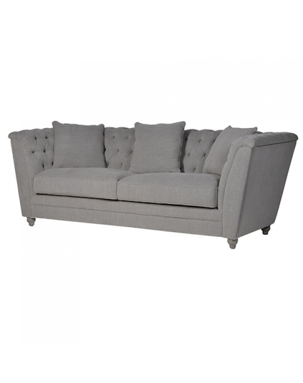 Grey Buttoned 3 Seater Box Sofa 