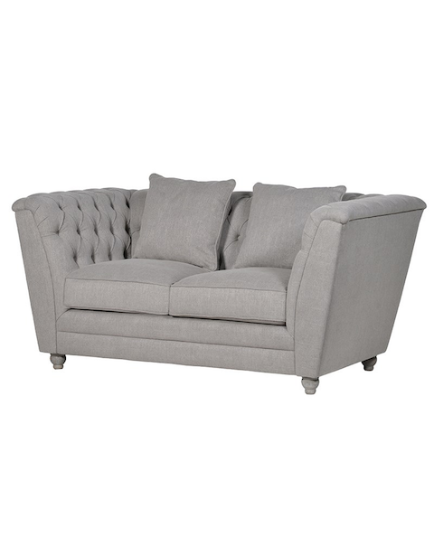 Grey Buttoned 2 Seater Box Sofa 