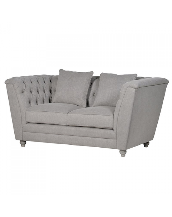 Grey Buttoned 2 Seater Box Sofa 