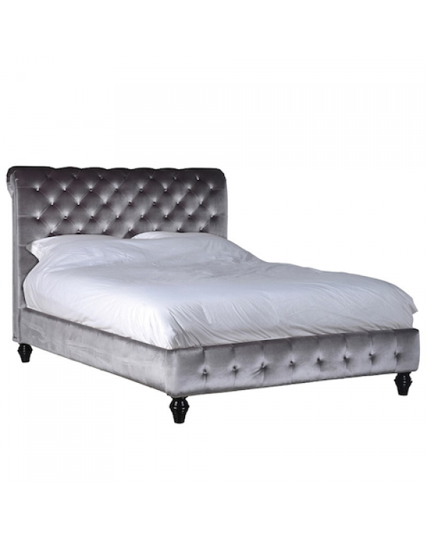 Grey Buttoned King-Size Bed