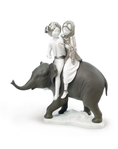 Lladro Hindu Children Figurine Silver Lustre