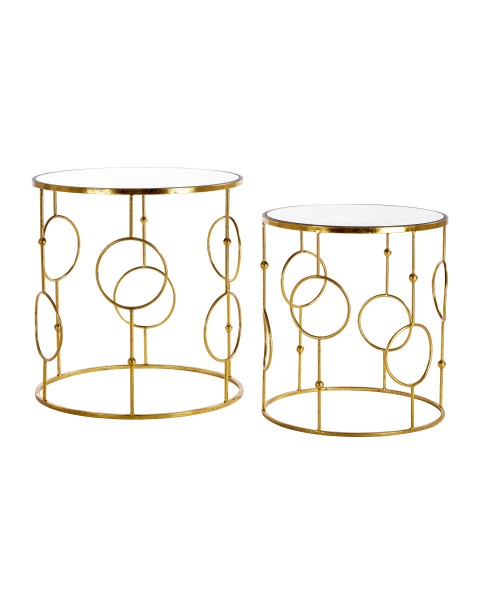 Premier Housewares Avantis Tables Set of 2 Mirrored Top / Gold Metal Frame