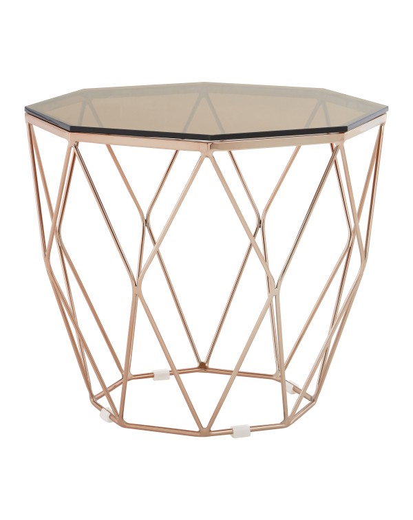  Premier Allure End Table Red Tint Glass Rose Gold